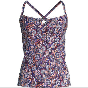 Lands’ End Underwire Tie-Front Tankini Top | Size 6 | Retro Paisley | NWT